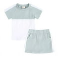 thumbnail image 1 of Kids Girls Summer Short Sleeved Skirt Sports Suit Children's Splicing Color Crewneck 2-Piece Set 5-14Y, 1 of 5