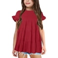 thumbnail image 1 of Coerni Kids Girls Summer T-Shirt Solid Color Short Sleeved Tunic Tops, Fashion Casual Pullover, Ruffled Cute Tees Tops, 1 of 3