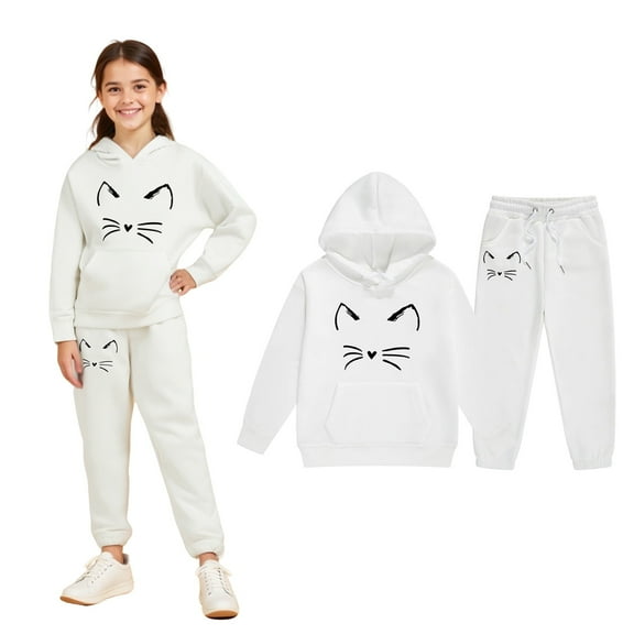 Kids Girls Sweat Set Long Sleeve Soft Hoodie and Sweatpants 2 Pcs Winter Clothes 6-7 Years Girls Clothes Cute Boy Girl Clothing