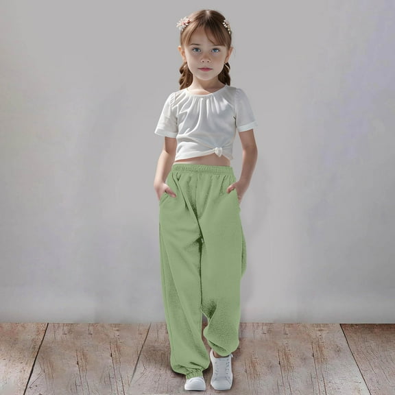 Kids Girls Sweatpants Baggy High Waist Elastic Jogger Athletic Clothes Pants for Teens 7-8 Years