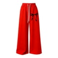 thumbnail image 1 of Kids Girls Sweatpants Bow Print Wide Leg Sweatpants Drawstring with Pockets Kids Red Sweatpants Preppy Fall Clothes For Girls 12-13 Years, 1 of 7