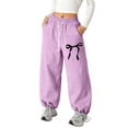 thumbnail image 1 of Kids Girls Sweatpants Bow Tie Jogger Pants For Girls Active Fit Purple Joggers For Girls Back To School Outfits Kids Girls Sweat Pants Size 10-11 Years, 1 of 4