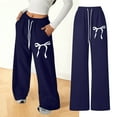 thumbnail image 1 of Kids Girls Sweatpants Bow Tie Wide Leg Sweatpants Drawstring with Pockets Girls Navy Sweatpants Girl Pants Size 4-5 Years, 1 of 7