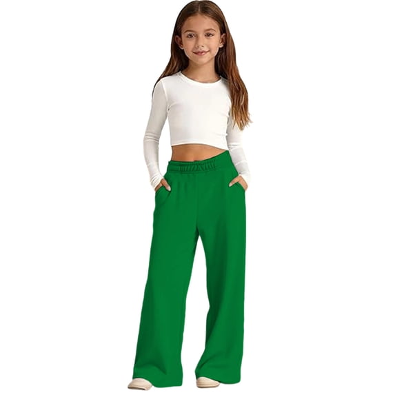 Kids Girls Sweatpants Elastic Waist Relaxed Fit Casual Pants with Pockets Boys Solid Pants Dark Green Sweatpants for Boys Girls Boys Athletic Pants Size 7-8 Years