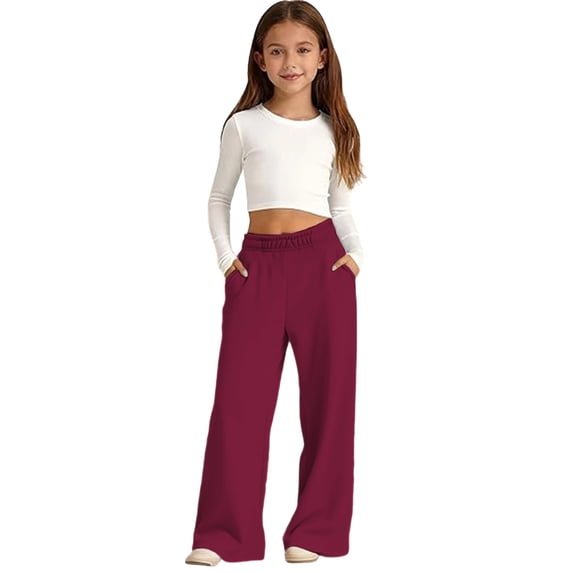 Kids Girls Sweatpants Elastic Waist Straight Leg Pants with Pockets Boys Solid Pants Red Sweatpants Boys Girls Little Girls Clothes 7-8 Years