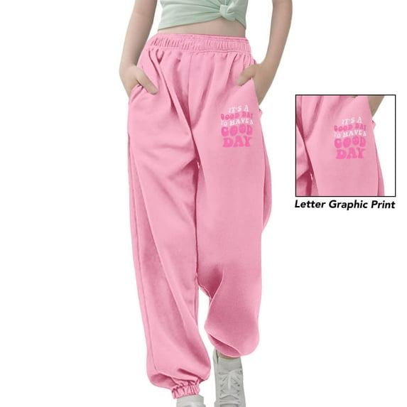 Kids Girls Sweatpants Jogger Pants for Girls with Pockets Adjustable Drawstring Loose Fit Kids Pink Sweatpants Boys 4-5 Years Pants