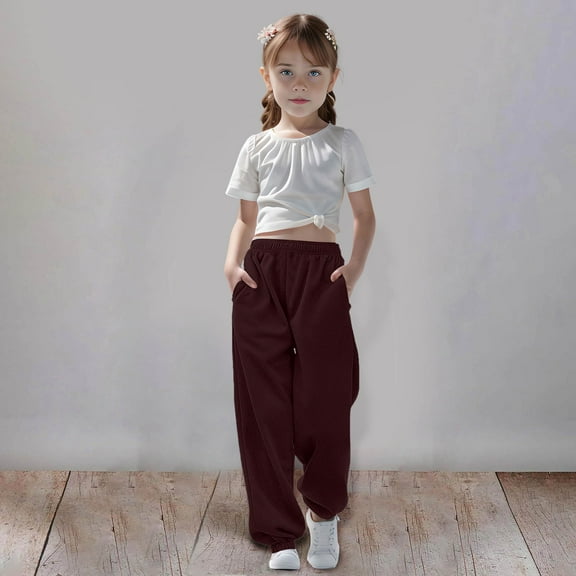 Girls Sweatpants Joggers High Waist Elastic with Pockets Girls Solid Pants Girlss Active Pants Girlss Joggers 7-8 Years