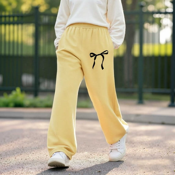 Kids Girls Sweatpants Toddler Boys Athletic Pants with Pockets Drawstring Pants Kids Bowknot Yellow Sweatpants Boys Sweatpants Size 8-9 Years