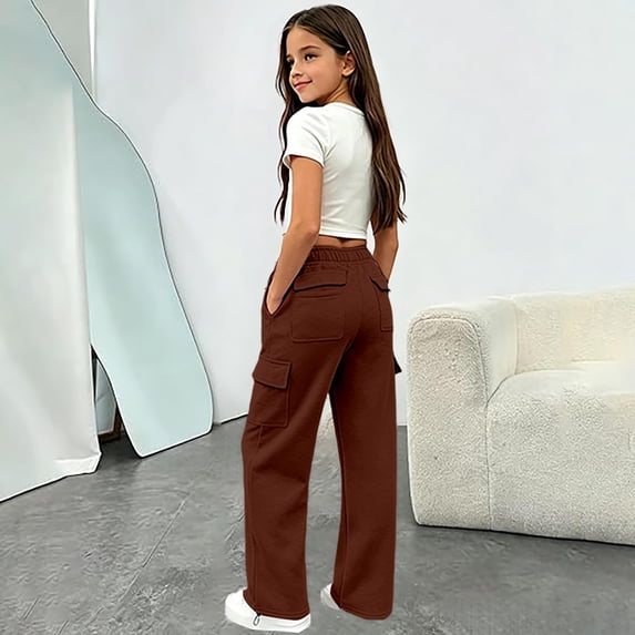 Kids Girls Sweatpants Wide Leg Bottoms Sweatpants Preppy Kids Cargo Pants Wide Leg Baggy Sweat Pants Joggers Casual Trousers Girls Trousers with Pockets 13-14T