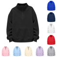 thumbnail image 1 of Kids Girls Sweatshirt Long Sleeve Black Round Neck Quarter Zipper Sweatshirt Winter Outfit Girls Sweatshirts Size 5-14 Years, 1 of 5
