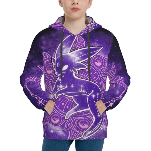 Kids Girls Sweatshirt,Pokémon-Pikachu Espeon Pullover Hoodies Cute Printed Hooded Sweatshirts with Pockets 6-18 Years,XL