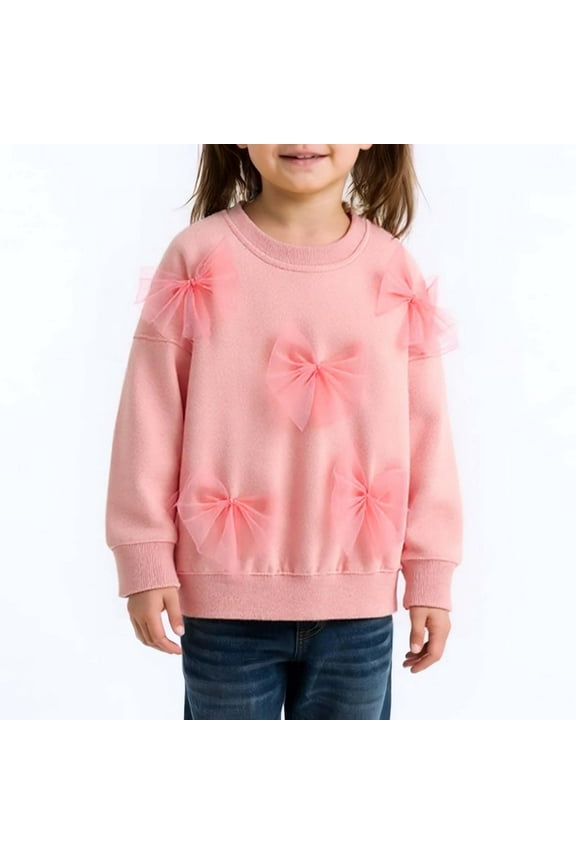 Kids Girls Sweatshirts Long Sleeve Kids Pink Sweatshirt Crewneck Pullover Tops Fall Winter Clothes Kids Clothes for Girls 3-4 Years