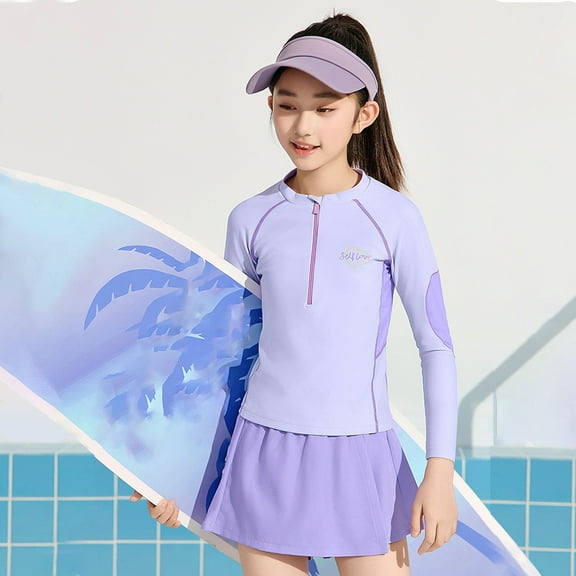Kids Girls Swim Suit Sun Protection Long Sleeve Girls Swimsuit with Shorts Teen Girl Bathing Suits 2 Piece Bikinis 7-9T Girls Clothes