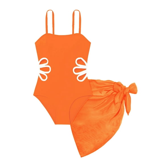 Kids Girls Swim Suits Adjustable Straps Side Cut Out One Piece Bathing Suit with Beach Skirt Toddler Bathing Suit Girl for Little Girls