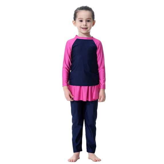 Kids Girls Swimming Suit Full Cover Swimwear for Long Sleeve UPF 50 Sun Rash Guard Swim Shorts Bathing Suit Swimsuits