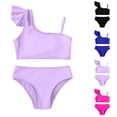 thumbnail image 1 of Kids Girls Swimsuit 2 Piece Bikini Set Block Cut Out Purple Swimwear with Adjustable Strap 7-8 Years, 1 of 6