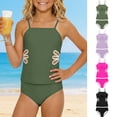 thumbnail image 1 of Kids Girls Swimsuit Bikini Set 2 Piece Tankini Swimsuit Adjustable Straps Cut Out Swimwear Green Girls Bathing Suit 6-7 Years, 1 of 8