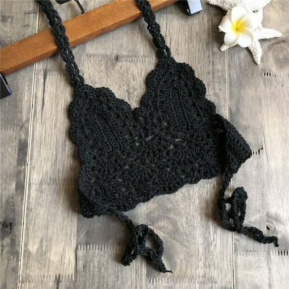 Kids Girls Swimsuit Cropped Top Knitted Halter Sling Bathing Suit Toddler Swimwear Crochet Straps Tops 5-6 Years