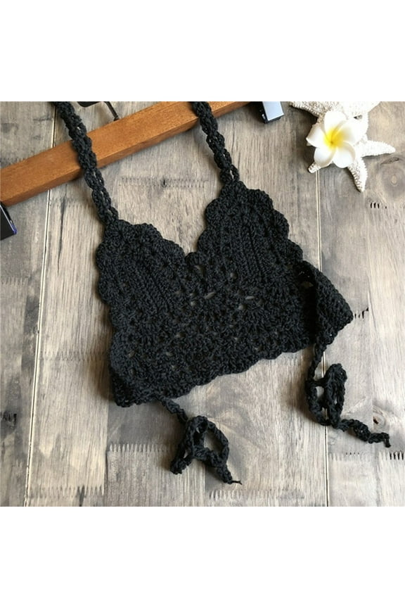 Kids Girls Swimsuit Cropped Top Knitted Halter Sling Bathing Suit Toddler Swimwear Crochet Straps Tops 5-6 Years