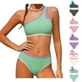 thumbnail image 1 of Kids Girls Swimsuit Green Two Piece 1 Shoulder Bathing Suit With Chest Pad Color Block High Waisted Bikini 9-10 Years, 1 of 6