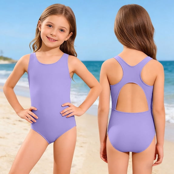 Kids Girls Swimsuit Purple Girls Swimsuit 1 Piece Sleeveless Rash Guard Surfing Girls Swimsuits Size 7-8 Years