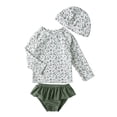 thumbnail image 1 of Kids Girls Swimsuit Summer Floral Print Long Sleeve Two Piece Bathing Suit with Swim Cap for Toddler Girls Green 2 Years-3 Years, 1 of 7