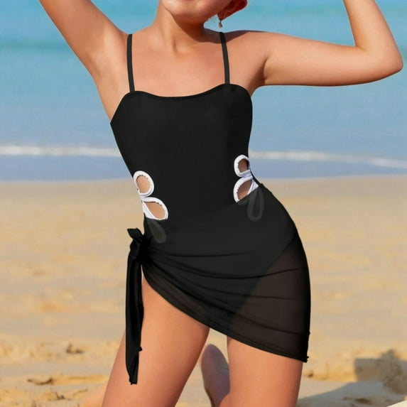 Kids Swimsuit Girls Adjustable Straps Side Cut Out Girls' One Piece Swimsuit with Cover Ups Skirt Teen Bathing Suits for Kids Girls