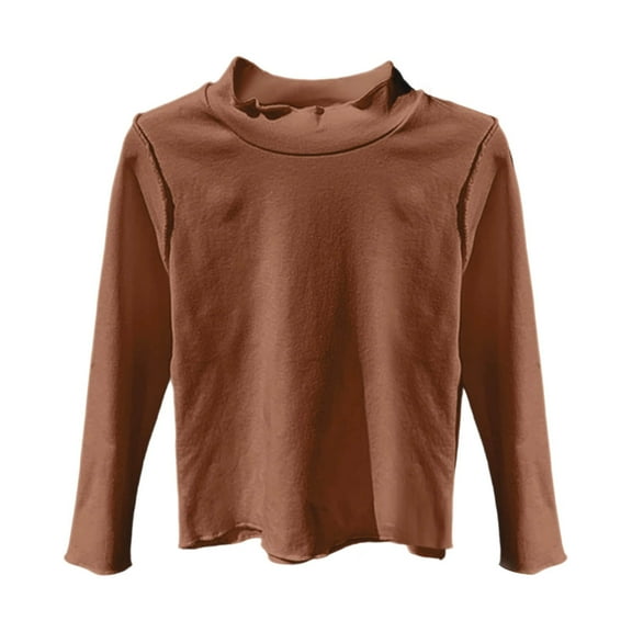 Kids Girls T Shirt Solid color Brown Long Sleeve Shirt Crewneck T-Shirts Fall Tops Tees Cotton Kids Sweatshirt Girls Uniform Shirts 6-7 Years