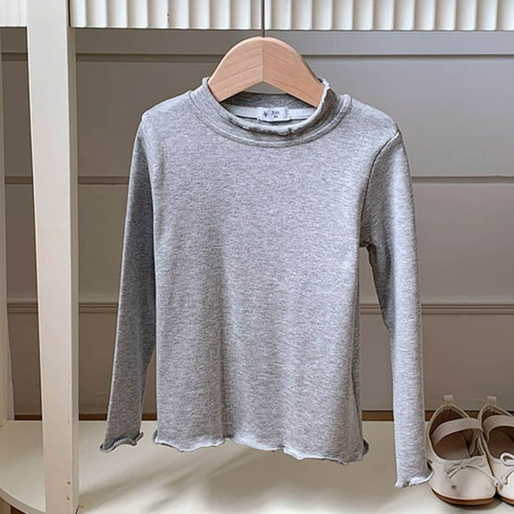Kids Girls T Shirt Solid color Gray Long Sleeve Shirt Basic Crewneck Cotton T Shirt Girl Tops 3-4 Years