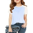 thumbnail image 1 of Kids Girls T-Shirts Casual Soft Raglan Short Sleeve Crewneck Color Block Summer Tees 1-15 Years, 1 of 7