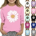thumbnail image 1 of Kids Girls T Shirts Floral Daisy Graphic Long Sleeve Crewneck Pullover Cute Casual Blouses Tops Black 130, 1 of 5