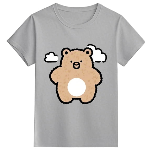 Kids Girls T Shirts Grey Printed Short Sleeve Shirts for Girls Casual Little Girls Summer Clothes Girl Clothes 4-5 Years