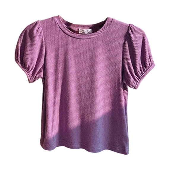 Kids Girls T Shirts Purple Printed Short Sleeve Shirts for Girls Loose Soft Girls Summer Outfits Girls Outfits 5-6 Years