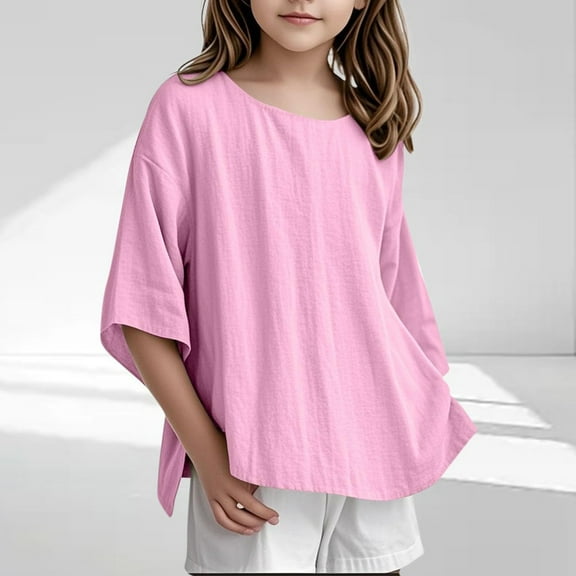 Kids Girls T Shirts Solid Short Sleeve Shirts For Girls Trendy Summer Tops For Girls Girls T Shirts 9-10 Years Cute Girl Clothing