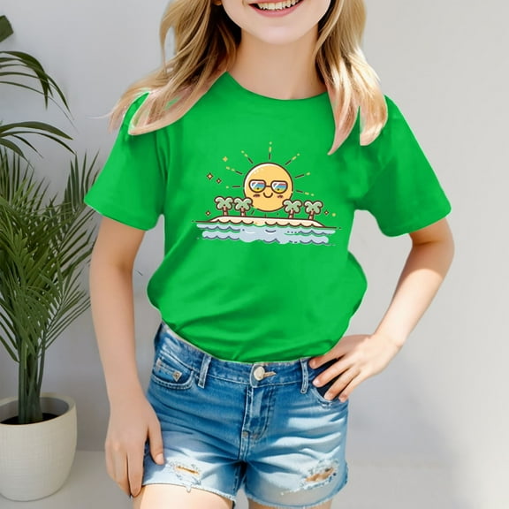 Kids Girls T Shirts Summer Short Sleeve Shirts For Girls Loose Soft Toddler Summer Outfits Shirts For Girls 4-5 Years Cute Girl Clothing