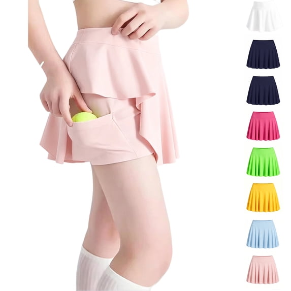 Kids Girls Tennis Skirts with Built-in Shorts Casual High Waist Ruffle A-line Skorts with Pockets, Workout Sports Running Skorts for Girls 5-6 Years