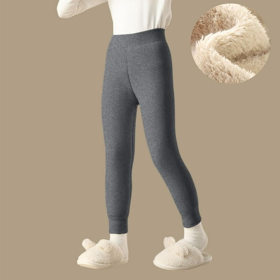 Kids Girls Thermal Leggings Thick Fleece Lined Leggings High Waisted Winter Warm Black Soft Tights Tummy Control Gym Yoga Fitness Stretchy Pants Trousers Gray 5-6 Years