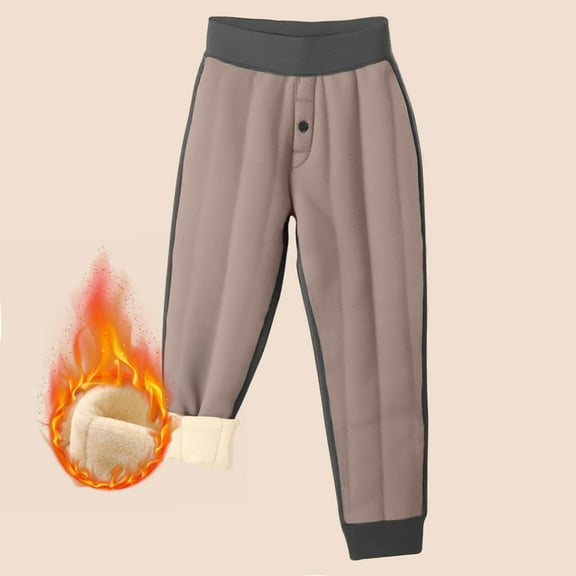 Kids Girls Thermal Leggings with Pockets Fleece Lined Yoga Pants Winter Warm High Waisted Trousers Coffee 3-4 Years