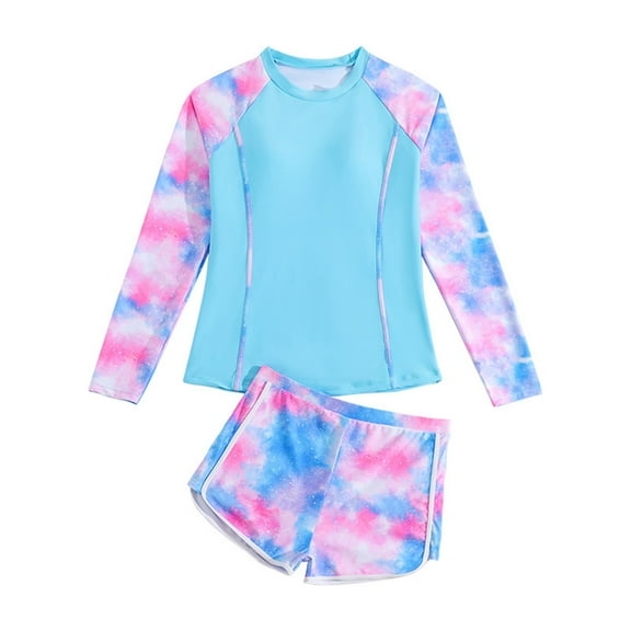 Kids Girls Tie Dye Printed Long Sleeve Swimsuit And Shorts Two Piece Swimwear Bathing Suit Size 16 Girls Bathing Suits Kids Swimsuits for Girls 7-16 1 Girl Girls Bikini Swim Shorts Girls Girls Bikini