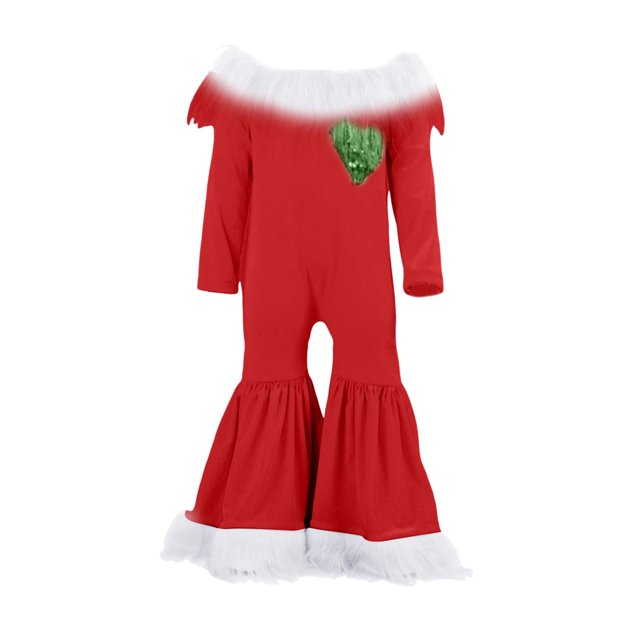 Kids Girls Toddler Christmas Long Sleeve Love Romper Flared Jumpsuit