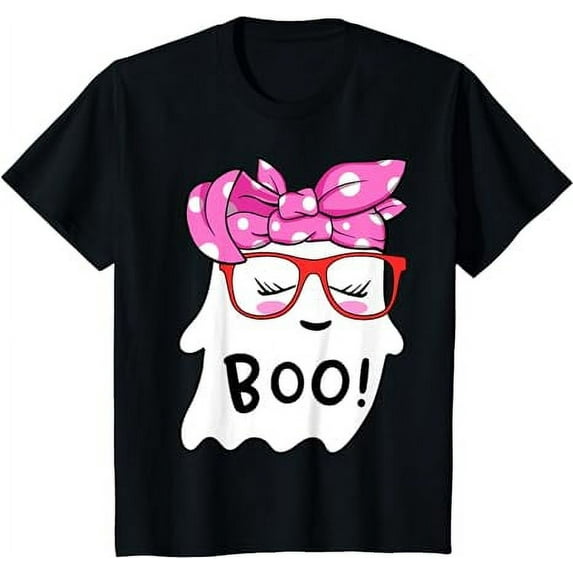 Kids Girls Toddler Happy Halloween Ghost with Bandana Spooky Boo T-Shirt