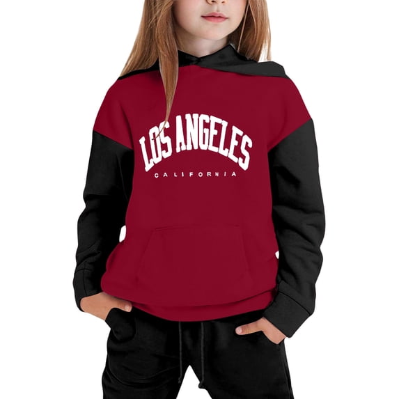 Kids Girls Tracksuit Clothes Set Coloured Sleeve Long Sleeve Hooded Top Hoodie Pant Set Fashion Sweatshirts and Sweatpants 13-14 Years