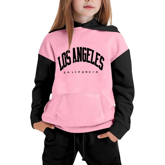 Kids Girls Tracksuit Clothes Set Coloured Sleeve Long Sleeve Hooded Top Hoodie Pant Set Fashion Sweatshirts and Sweatpants 13-14 Years