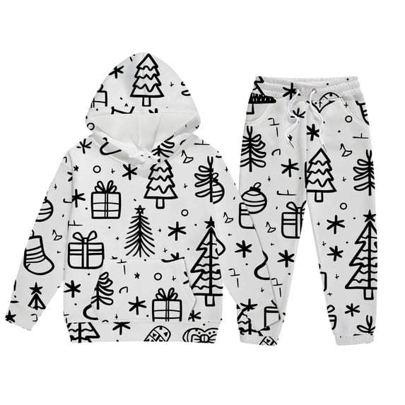 Kids Girls Tracksuit Clothes Set DIY Graf Fiti Long Sleeve Hooded Sweatshirt Long Pants Set Casual Pants Set 2-3 Years