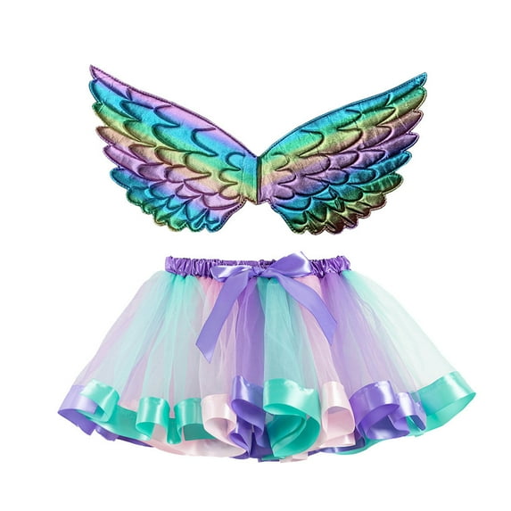 Kids Girls Tutu Christmas Party Dance Ballet Toddler Skirt+Wing Sets