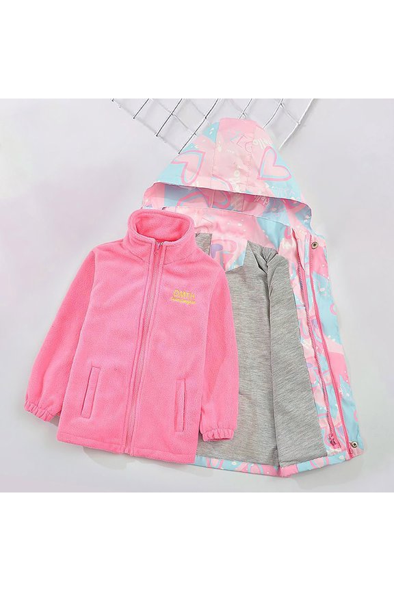Kids Girls Two Piece Long Sleeved Full-Zip Water Proof Snowproof Ski Wear Removable Liner Fleece Jacket