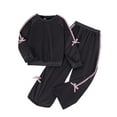 thumbnail image 1 of Kids Girls Two Piece Sweatsuit Sets Size 12 Long Sleeve Lace Trim Raglan Tops Pants Fall Cotton Cute Active Loungewear 10-11 Years, Black, 1 of 7