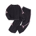 thumbnail image 1 of Kids Girls Two Piece Sweatsuit Sets Size 12 Long Sleeve Lace Trim Raglan Tops Pants Fall Cotton Cute Active Loungewear 12-13 Years, Black, 1 of 7