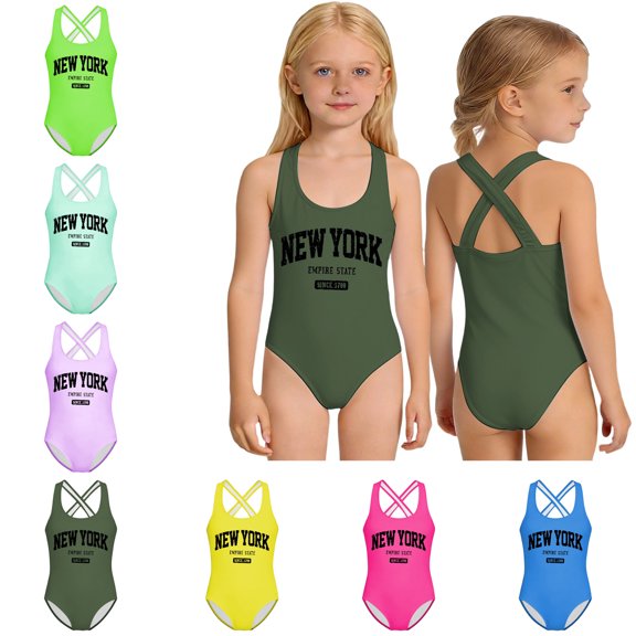 Kids Girls' UPF 50+ Stretch Crisscross Back 1 Piece Swimsuit Green Bathing For Girls Summer Beach Pool 9-10 Years