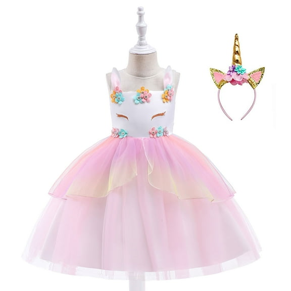 Kids Girls Unicorn Tulle Dress Princess Bridesmaid Birthday Party Costume
